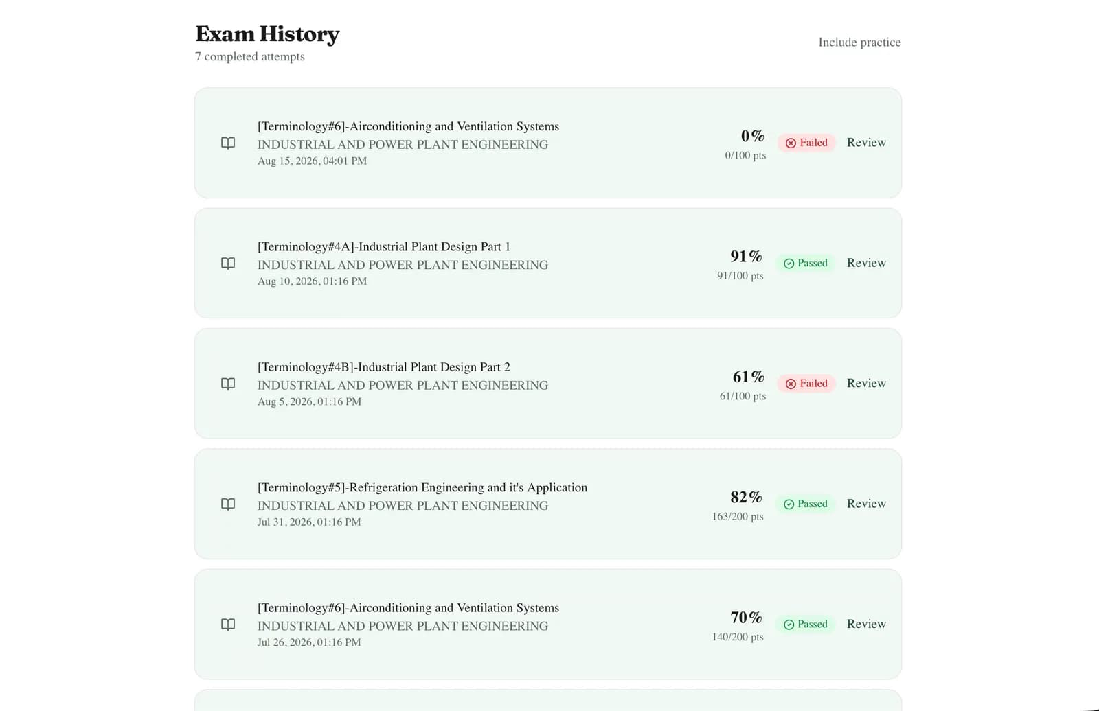 Full exam history